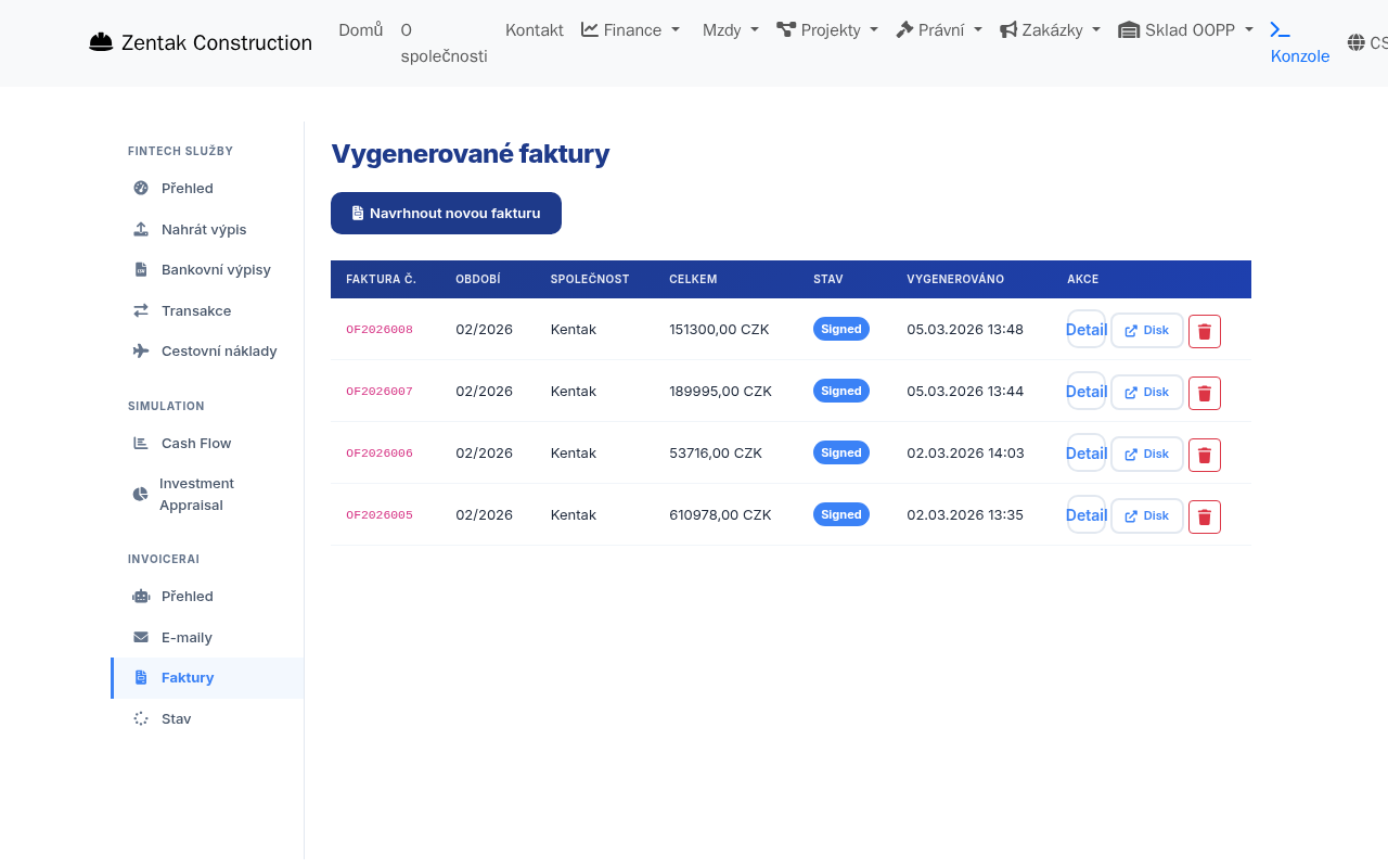 InvoicerAI invoice list with real data